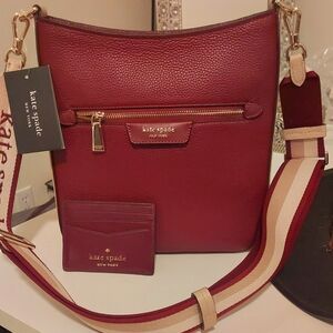 Kate Spade Burgundy Crossbody Bag with Striped Strap BUNDLE NWT